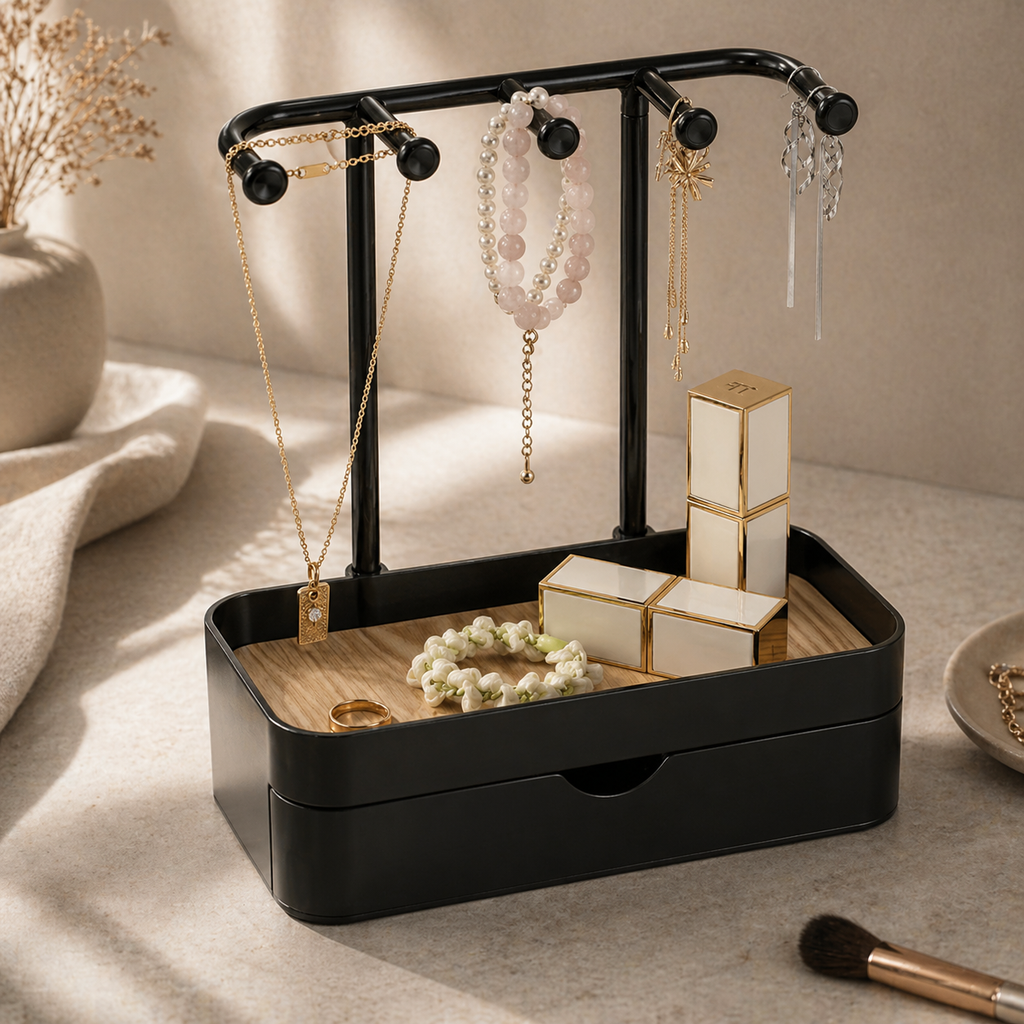 Présentoir Bijoux Bois Moderne Avec Tiroir