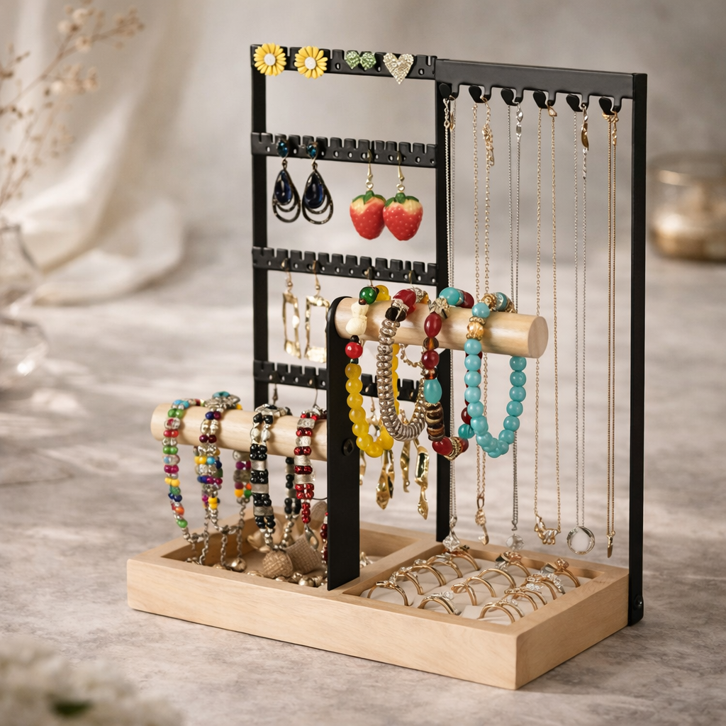 Présentoir à Bijoux en Bois et Métal