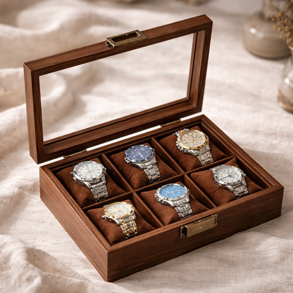 Boite à Montres en Bois avec Vitre