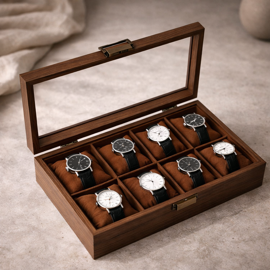Boite à Montres en Bois avec Vitre