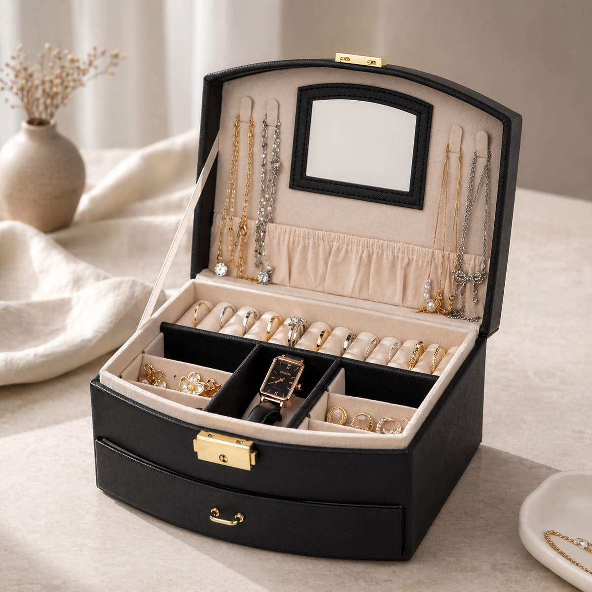 Boîte À Bijoux De Voyage Avec Miroir | Saphira