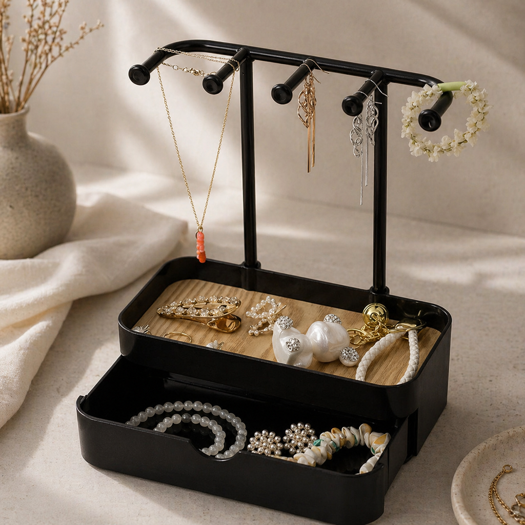 Présentoir Bijoux Bois Moderne Avec Tiroir