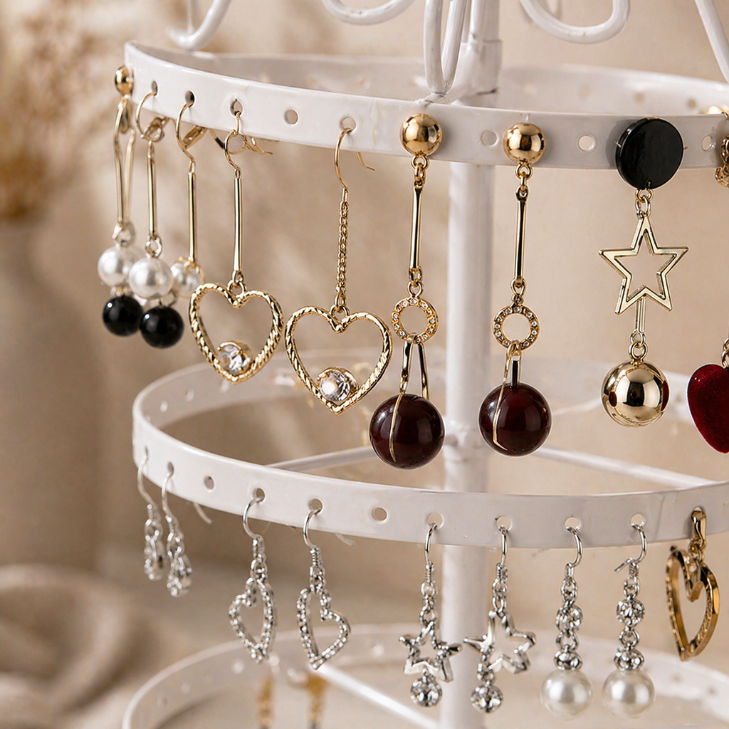 Présentoir Rotatif Boucles d’Oreilles 4 Niveaux En Métal