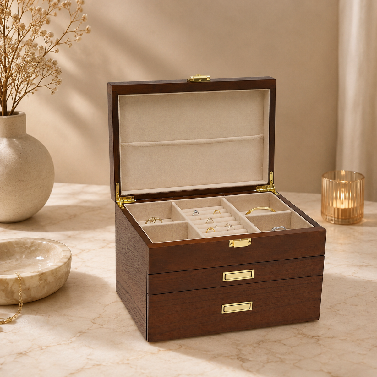 Boîte À Bijoux En Bois Avec Tiroirs