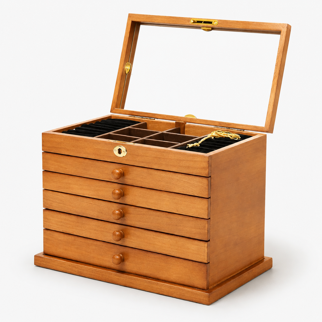 Grande boîte À Bijoux En Bois 6 Tiroirs