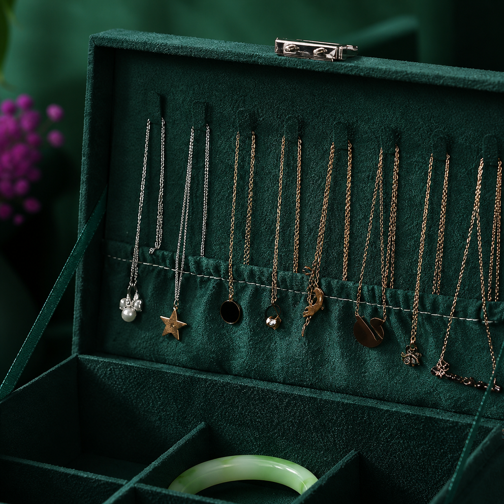 Coffret à bijoux en velours multi-niveaux verrouillable | Alba