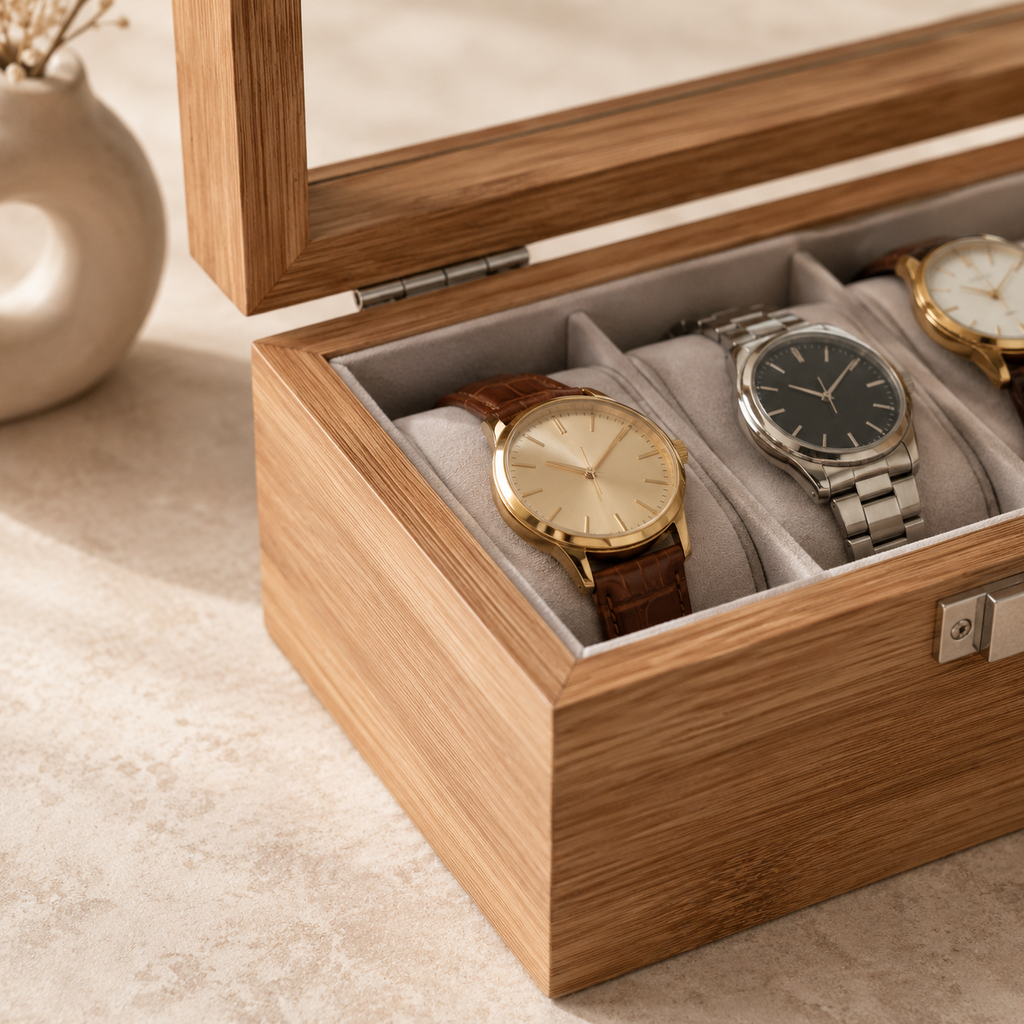 Boîte à Montres en Bois avec Couvercle Transparent