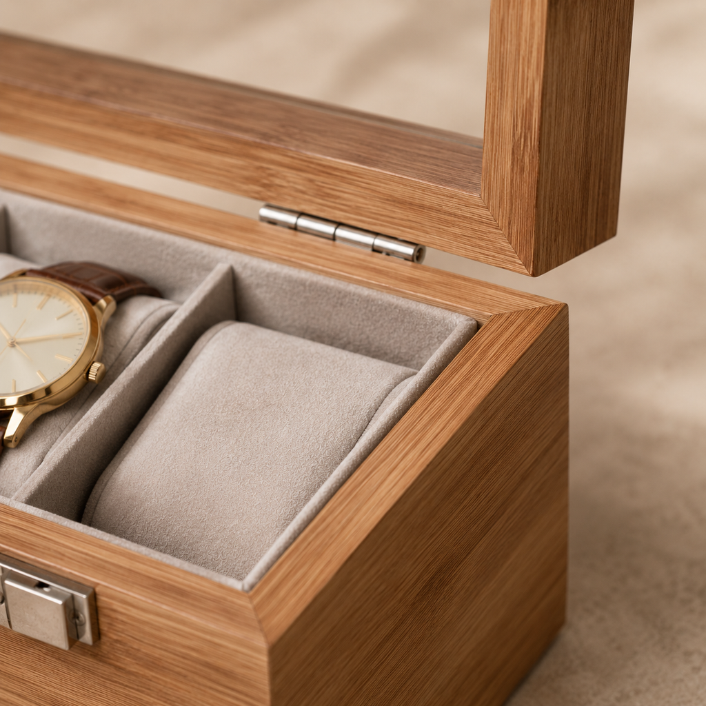 Boîte à Montres en Bois avec Couvercle Transparent