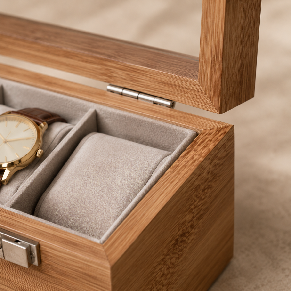 Boîte à Montres en Bois avec Couvercle Transparent