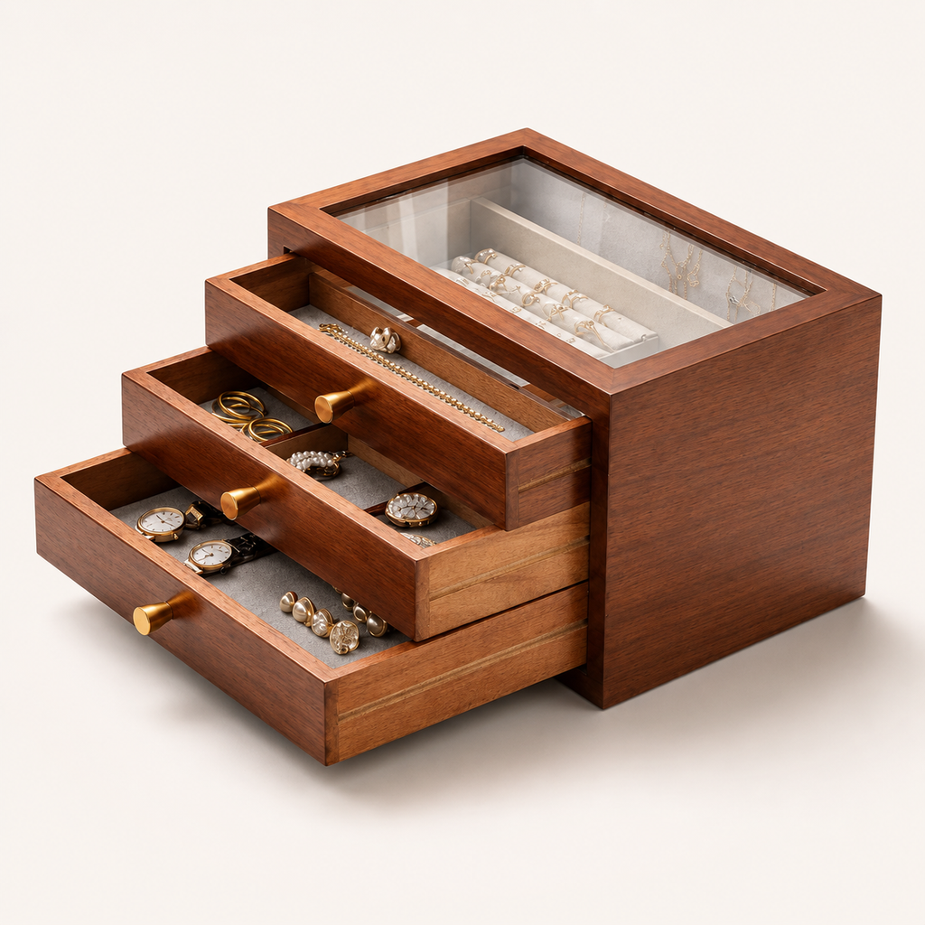 Boîte À Bijoux 3 Tiroir En Bois