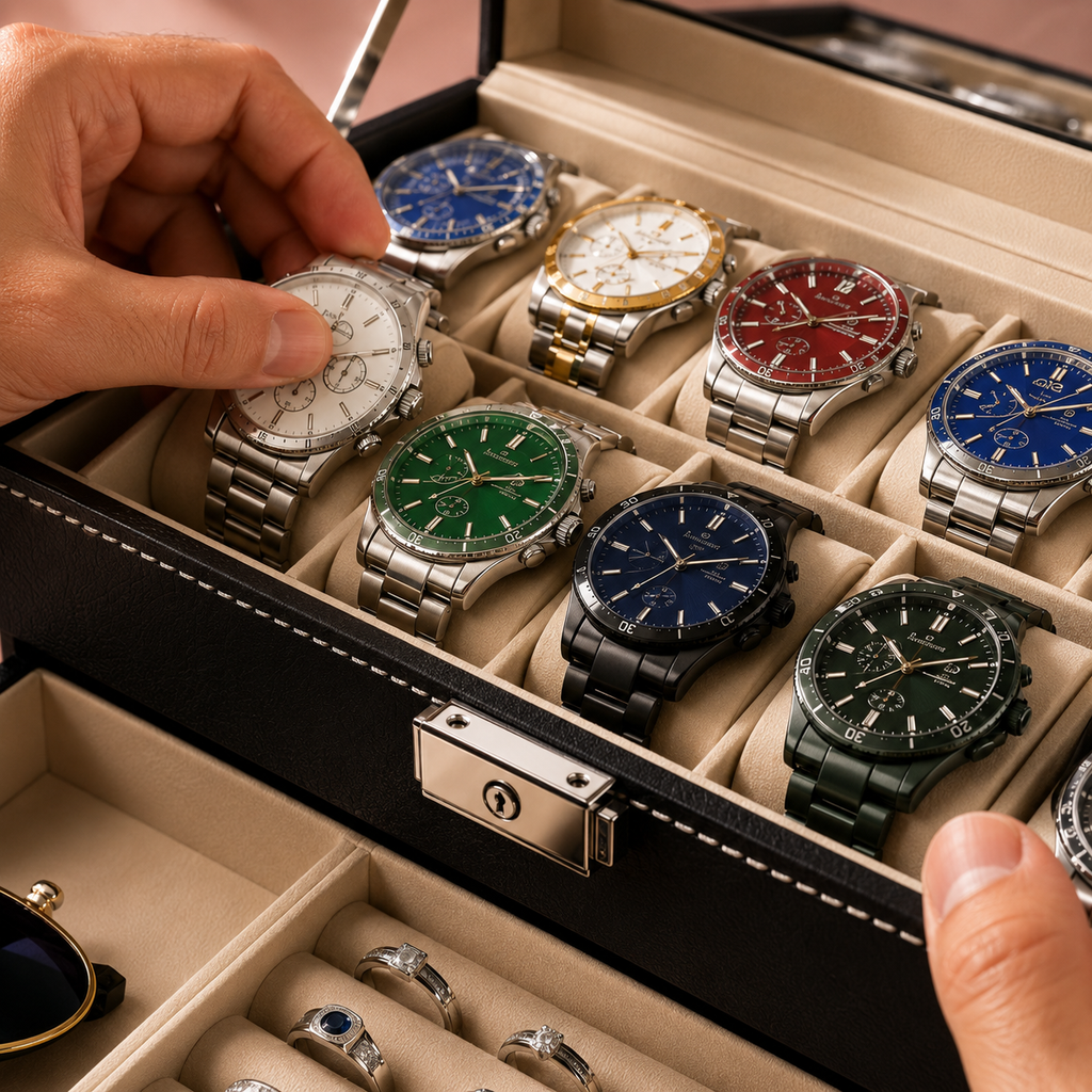 Grande Boîte À Montre 12 Slots En Cuir avec Tiroir