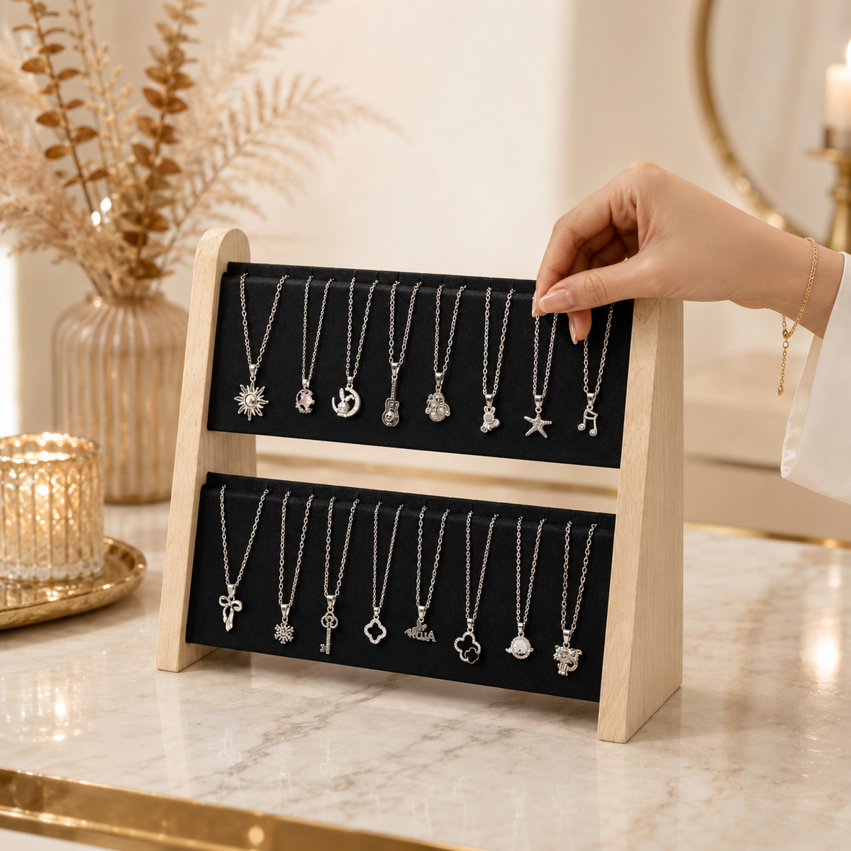 Présentoir à Colliers en Bois Double Rangée