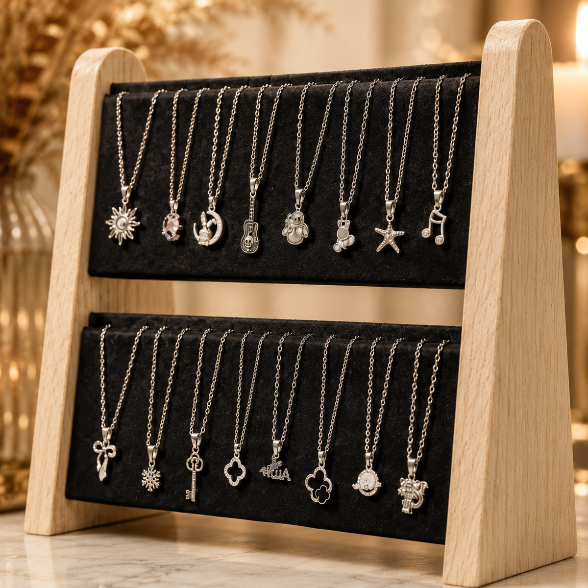 Présentoir à Colliers en Bois Double Rangée