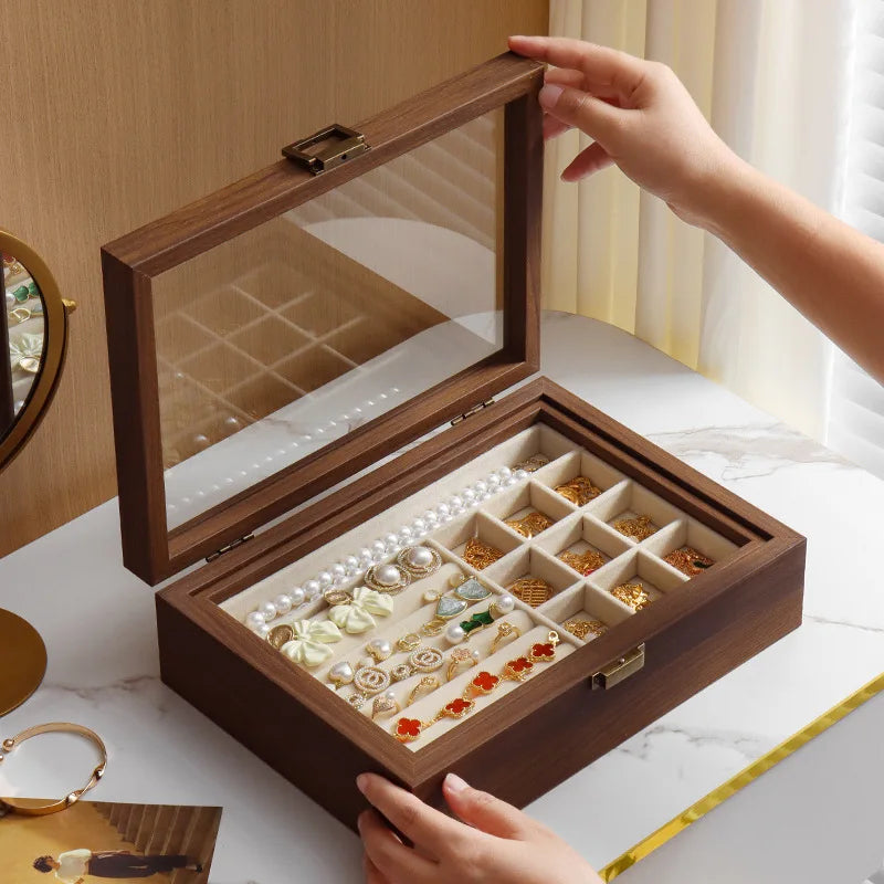 Boîte À Bijoux En Bois Foncé À Double Plateau