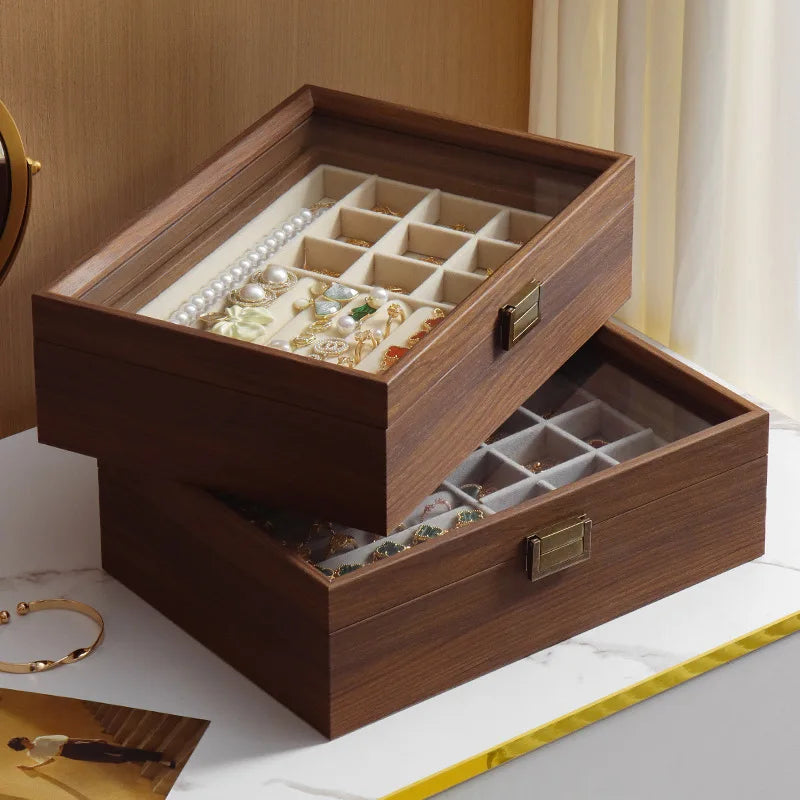 Boîte À Bijoux En Bois Foncé À Double Plateau