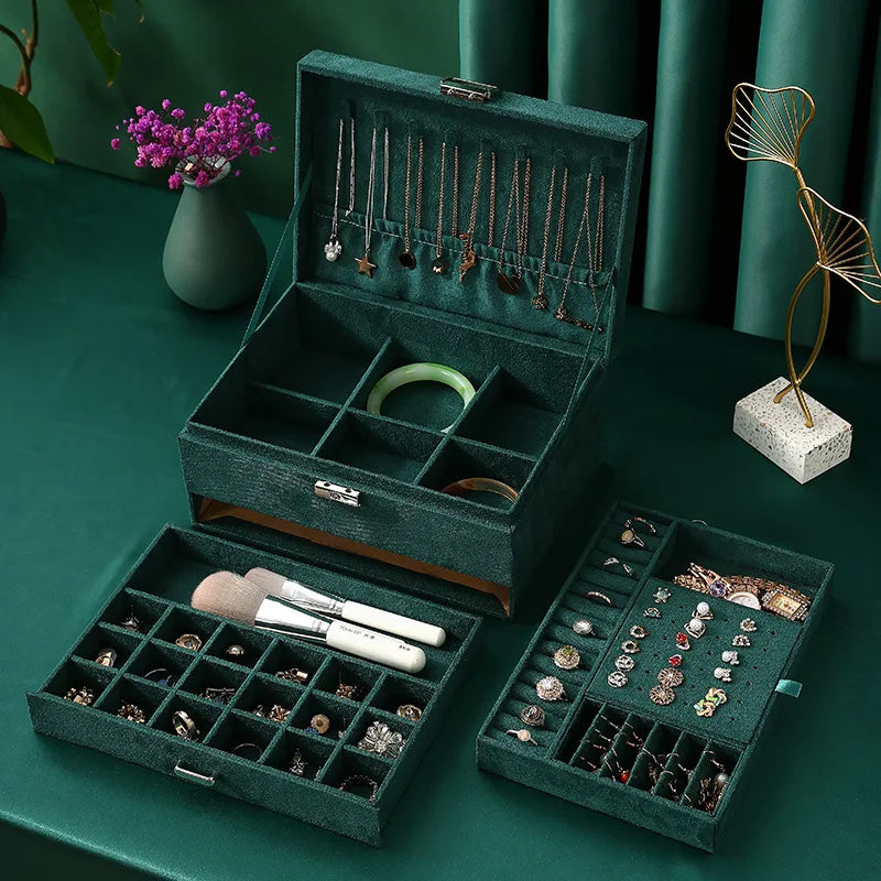 Coffret à bijoux en velours multi-niveaux verrouillable | Alba