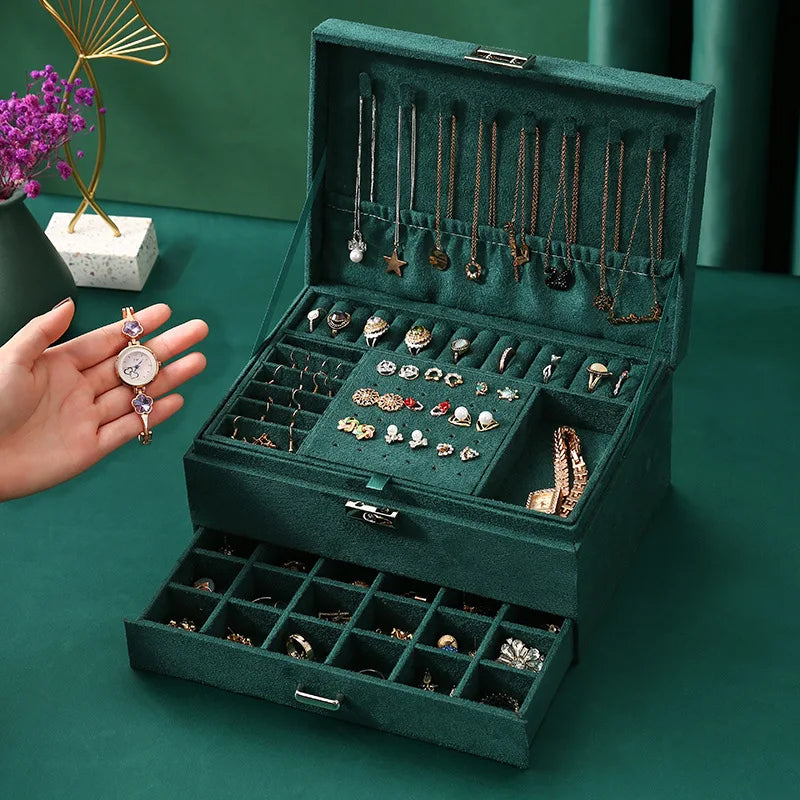 Coffret à bijoux en velours multi-niveaux verrouillable | Alba